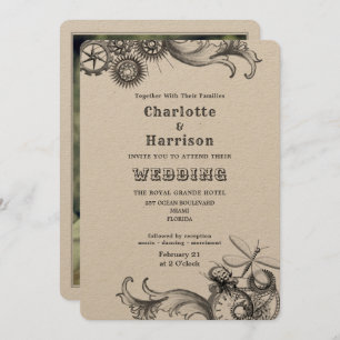 Steampunk Vintage Mechanical Gears Insects Photo I Invitation