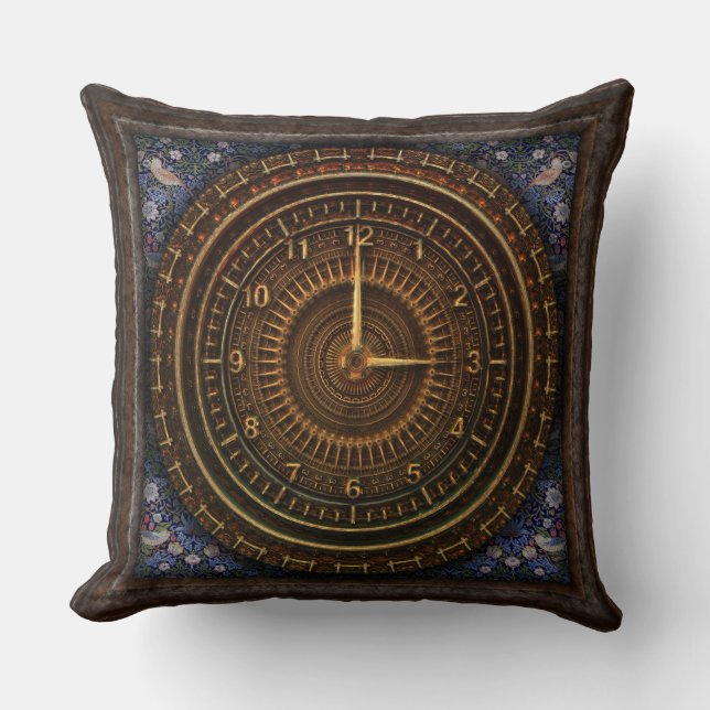 Steampunk Vintage Old-Fashioned Copper Clockwork Cushion (Front)
