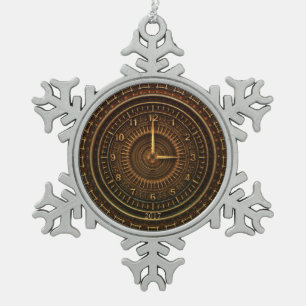 Steampunk Vintage Old-Fashioned Copper Clockwork Snowflake Pewter Christmas Ornament