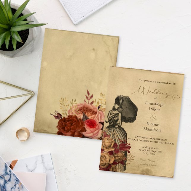 Steampunk Vintage Victorian Floral Wedding Invitation (Creator Uploaded)