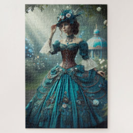 Steampunk Vintage Victorian Garden Lady Jigsaw Puzzle