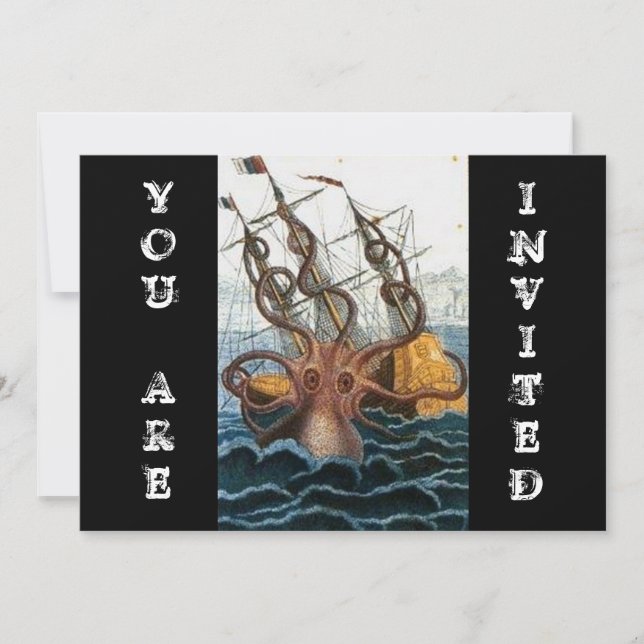 Steampunk Vintage Victorian | Kraken Octopus Invitation (Front)