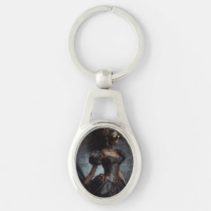 Steampunk Vintage Victorian Lady Black Raven Key Ring