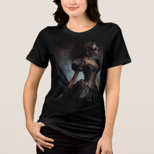 Steampunk Vintage Victorian Lady Black Raven Tri-Blend Shirt