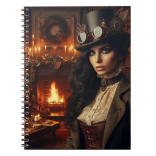 Steampunk Vintage Victorian Lady Christmas Red Notebook