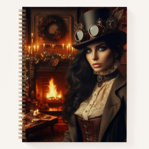 Steampunk Vintage Victorian Lady Christmas Red Notebook