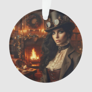 Steampunk Vintage Victorian Lady Christmas Red Ornament