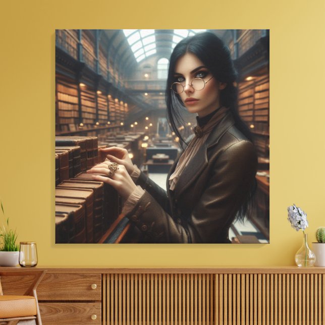 Steampunk Vintage Victorian Lady Librarian  Canvas Print (Insitu(LivingRoom))