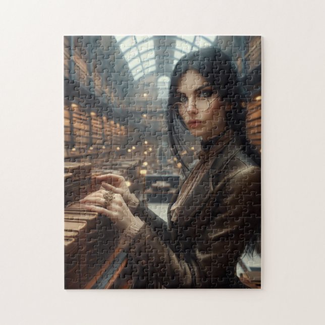 Steampunk Vintage Victorian Lady Librarian Jigsaw Puzzle (Vertical)