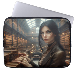 Steampunk Vintage Victorian Lady Librarian Laptop Sleeve