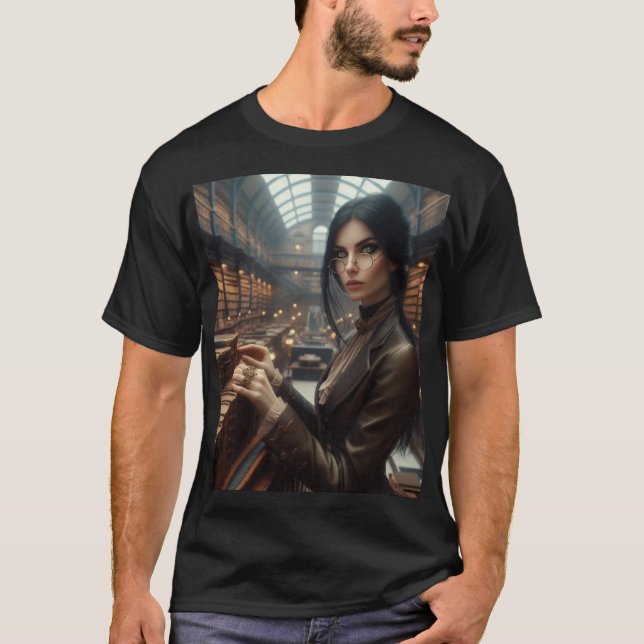 Steampunk Vintage Victorian Lady Librarian  T-Shirt (Front)