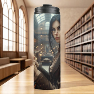 Steampunk Vintage Victorian Lady Librarian  Thermal Tumbler