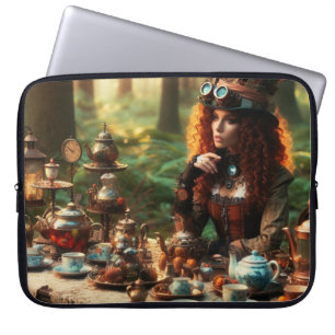 Steampunk Vintage Victorian Lady Mad Hatter Laptop Sleeve