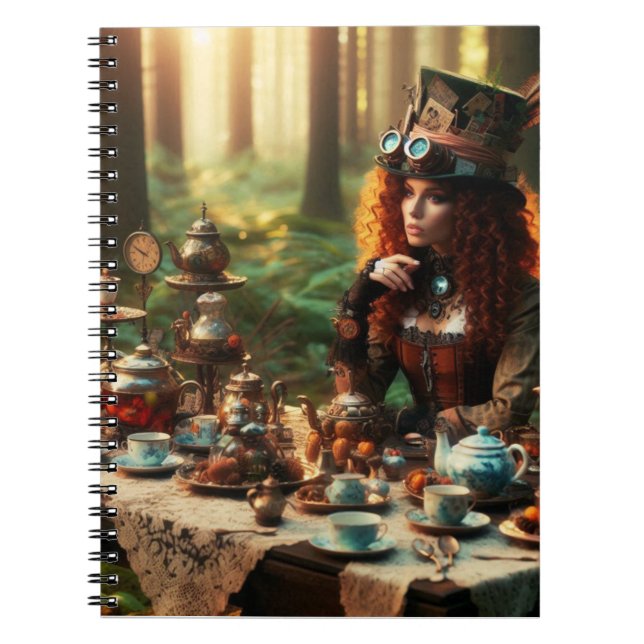 Steampunk Vintage Victorian Lady Mad Hatter Notebook (Front)