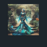 Steampunk Vintage Victorian Lady Teal Mermaid Canvas Print<br><div class="desc">A beautiful vintage steampunk lady in a teal mermaid inspired dress in a floral garden with beautiful roses,  clockwork gears and historical fantasy.</div>