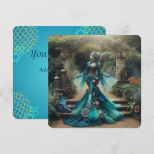 Steampunk Vintage Victorian Lady Teal Mermaid Invitation