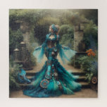 Steampunk Vintage Victorian Lady Teal Mermaid Jigsaw Puzzle<br><div class="desc">A beautiful vintage steampunk lady in a teal mermaid inspired dress in a floral garden with beautiful roses,  clockwork gears and historical fantasy.</div>