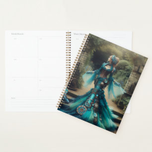 Steampunk Vintage Victorian Lady Teal Mermaid Planner