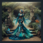 Steampunk Vintage Victorian Lady Teal Mermaid Poster<br><div class="desc">A beautiful vintage steampunk lady in a teal mermaid inspired dress in a floral garden with beautiful roses,  clockwork gears and historical fantasy.</div>