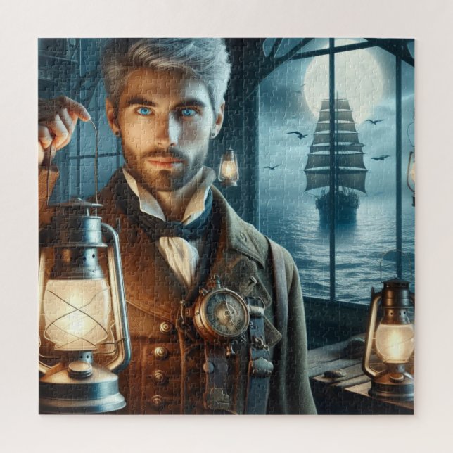 Steampunk Vintage Victorian Lighthouse Keeper Jigsaw Puzzle (Vertical)