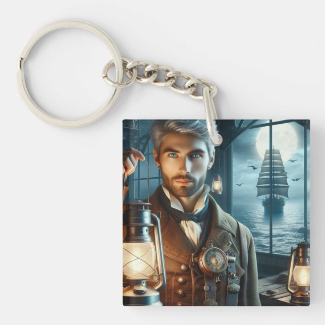 Steampunk Vintage Victorian Lighthouse Keeper Key Ring (Front)