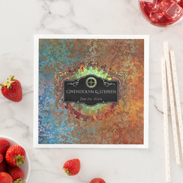Steampunk Vintage Wedding Personalised  Napkin (Insitu)