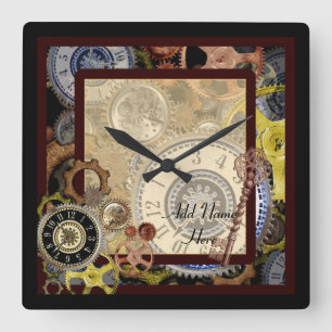 Steampunk wallclock square - add name customise