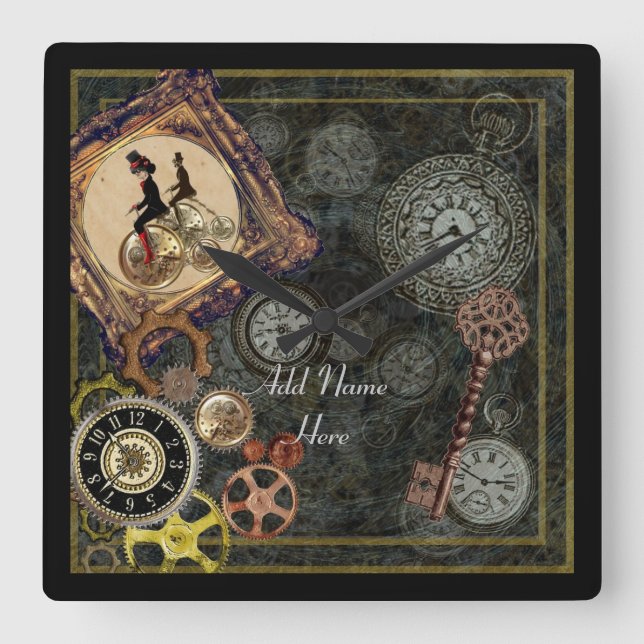 Steampunk wallclock square - add name customise (Front)
