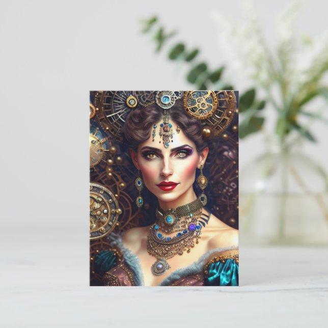 Steampunk warrior princess postcard (Standing Front)
