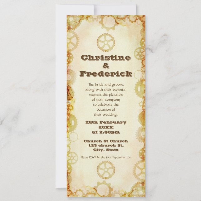 Steampunk Wedding,  4"x9.25" invitation (Front)