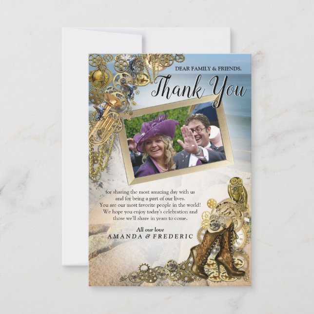 Steampunk Wedding by the Ocean Thank You Card (Front)