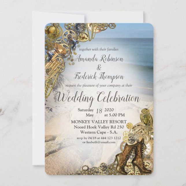 Steampunk Wedding by the Sea Invitation (Front)