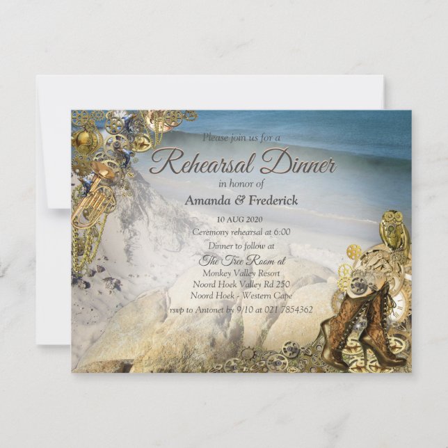 Steampunk Wedding by the Sea Rehearsal dinner Invitation (Front)