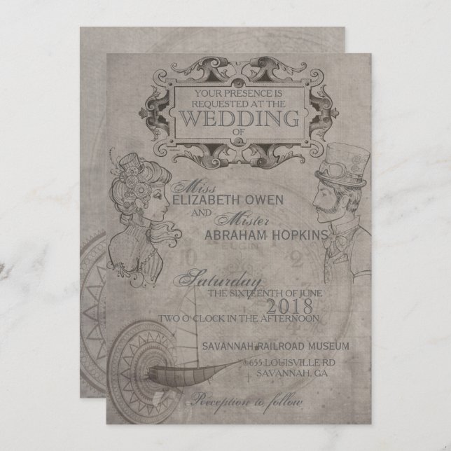Steampunk Wedding Invitation (Front/Back)