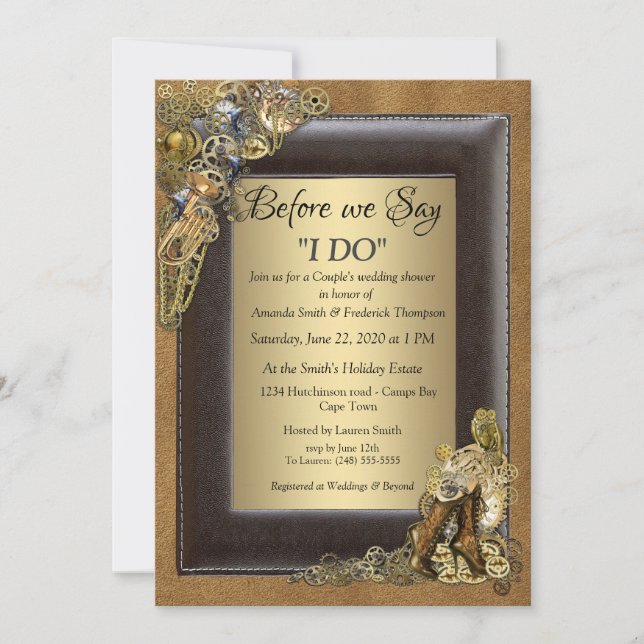 Steampunk Wedding On Suede Wedding Shower Invitation (Front)