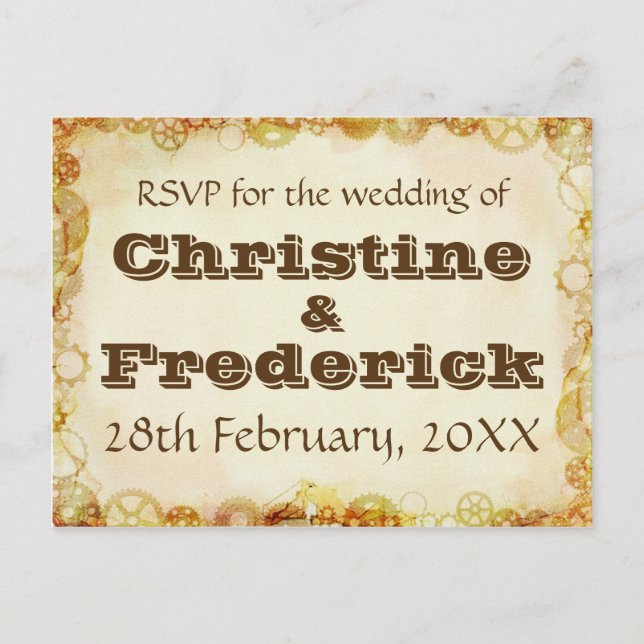 Steampunk Wedding, RSVP postcard (Front)
