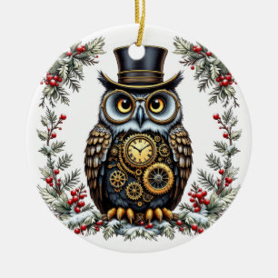 Steampunk Weihnachts-Eule Ceramic Tree Decoration