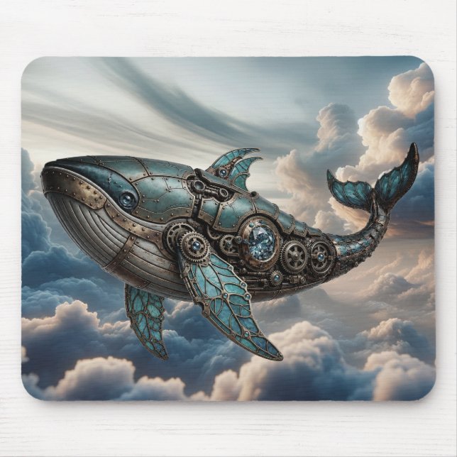 Steampunk Whale in Clouds Mouse Pad (Front)