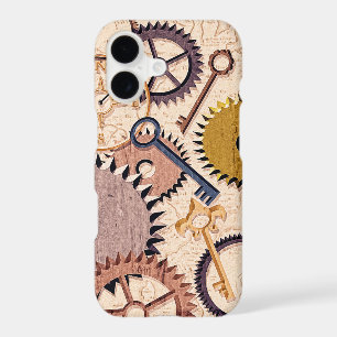 Steampunk Wheels, Gears, Keys, Old Map Oil Paint