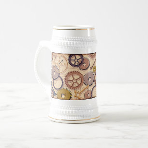 Steampunk Wheels, Gears, Keys, Old Map Oil Paint Beer Stein