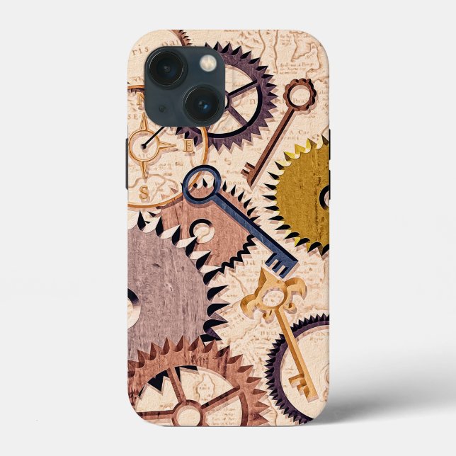 Steampunk Wheels, Gears, Keys, Old Map Oil Paint Case-Mate iPhone Case (Back)