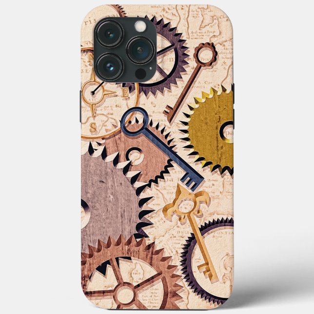 Steampunk Wheels, Gears, Keys, Old Map Oil Paint Case-Mate iPhone Case (Back)