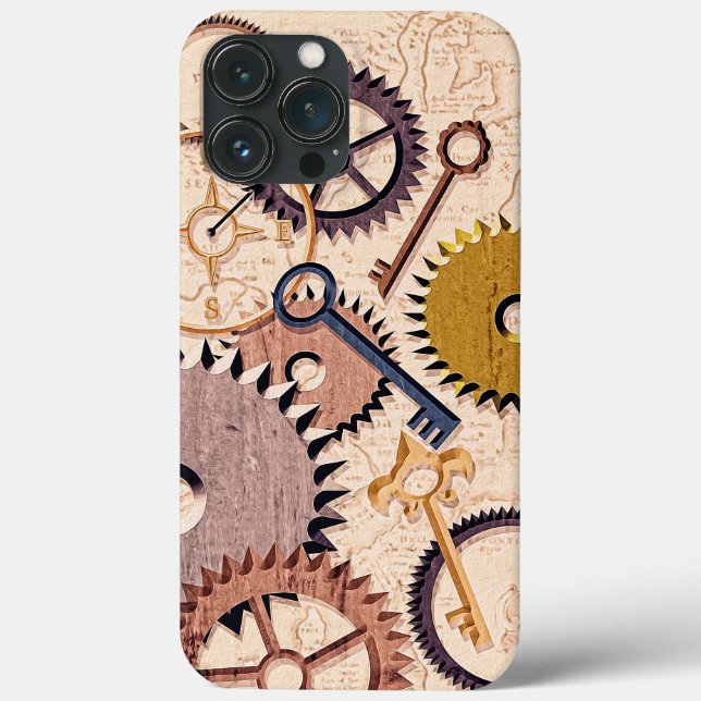 Steampunk Wheels, Gears, Keys, Old Map Oil Paint Case-Mate iPhone Case (Back)