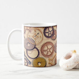 Steampunk Wheels, Gears, Keys, Old Map Oil Paint Coffee Mug
