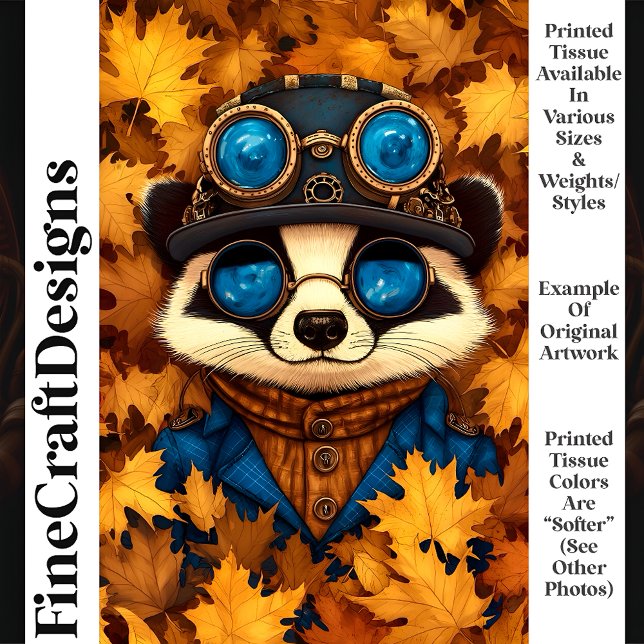 Steampunk Whimsy Cute Raccoon Autumn T2 Decoupage Tissue Paper (Creator Uploaded)