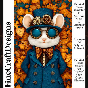 Steampunk Whimsy Cute White Mouse T3 Decoupage Tissue Paper