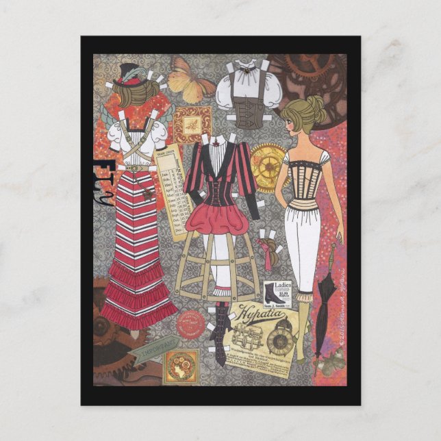 Steampunk Whimsy Paper Doll Art by Alina Kolluri Postcard (Front)