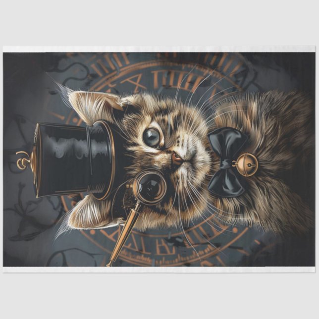 Steampunk Whiskers Kitten Decoupage  Tissue Paper (Front)