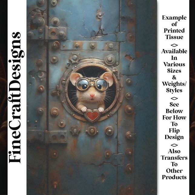 Steampunk White Mouse & Red Heart BQ1 Decoupage Tissue Paper (Creator Uploaded)