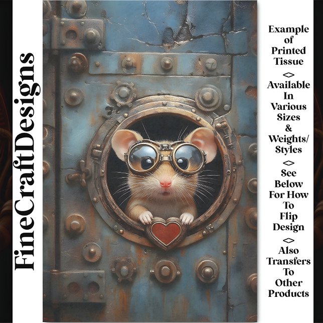 Steampunk White Mouse & Red Heart BQ2 Decoupage Tissue Paper (Creator Uploaded)